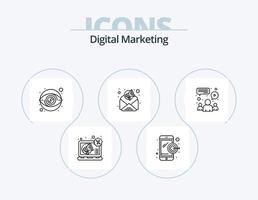 digital marknadsföring linje ikon packa 5 ikon design. medalj. pengar. företag. synlighet. öga vektor