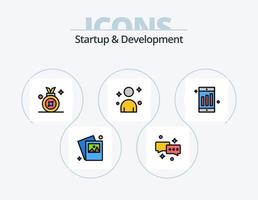 Start- und Entwicklungslinie gefüllt Icon Pack 5 Icon Design. . Video. Kasse. spielen. Welt vektor