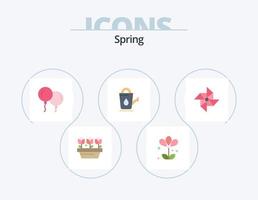 vår platt ikon packa 5 ikon design. väderkvarn. vår. ballonger. vatten. badrum vektor