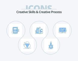 kreative Fähigkeiten und kreativer Prozess Blue Icon Pack 5 Icon Design. Marketing. Verpackung. Rohr. Dateien. Verkauf vektor
