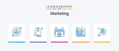 Marketing Blue 5 Icon Pack inklusive Produkt. gegenwärtig. Veranstaltungen. LKW. Lieferung. kreatives Symboldesign vektor