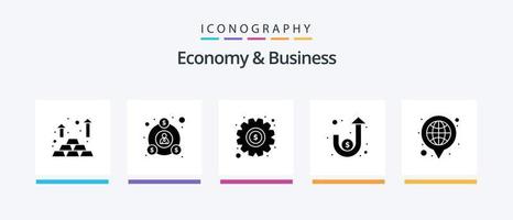 Economy and Business Glyph 5 Icon Pack inklusive global. Verfahren. Zahn. Geld. Dollar. kreatives Symboldesign vektor