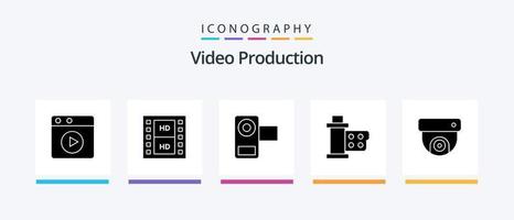 Videoproduktion Glyph 5 Icon Pack inklusive Film . Multimedia. Video. Medien. kreatives Symboldesign vektor