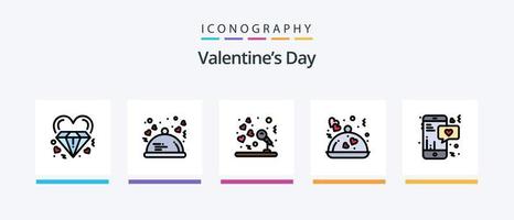 Valentinstag Linie gefüllt 5 Icon Pack inklusive Blumen. Valentinstag. Hochzeit. romantisch. Essen. kreatives Symboldesign vektor