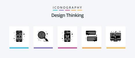 Design Thinking Glyph 5 Icon Pack inklusive Grafik. Computer. Design. Nachricht. Plaudern. kreatives Symboldesign vektor