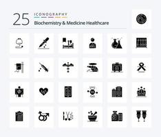 Biochemie und Medizin Gesundheitswesen 25 Solid Glyph Icon Pack inklusive Labor. Krankenhaus. medizinisch . verletzt. geduldig vektor