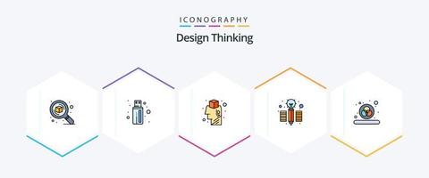 design tänkande 25 fylld linje ikon packa Inklusive rgb. Färg. hjärna. penna. kreativ vektor