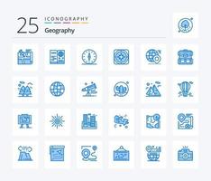 Geografie 25 blaues Symbolpaket mit Karte. Globus. reisen. reisen. Richtung vektor