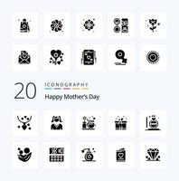 20 Happy Mothers Day Solid Glyph Icon Pack wie Box Ribbon Woman Geschenk heiß vektor