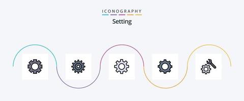 Einstellungslinie gefülltes flaches 5-Icon-Paket einschließlich . Gang. vektor