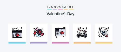 Valentinstag Linie gefüllt 5 Icon Pack inklusive Diamant. Liebe. romantisches Herz. Schokolade. Romantik. kreatives Symboldesign vektor