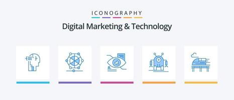 digitales Marketing und Technologie Blue 5 Icon Pack inklusive Aufzählungszeichen. Technologie. Auge. Roboter. menschlich. kreatives Symboldesign vektor