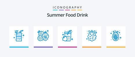 Summer Food Drink Blue 5 Icon Pack inklusive Amanas Comosus. Erdbeere. Apfel. Frucht. Essen. kreatives Symboldesign vektor