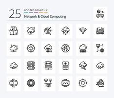 Netzwerk- und Cloud-Computing 25-Zeilen-Icon-Pack einschließlich Elektronik. kabellos. Scheibe. W-lan. Technologie vektor