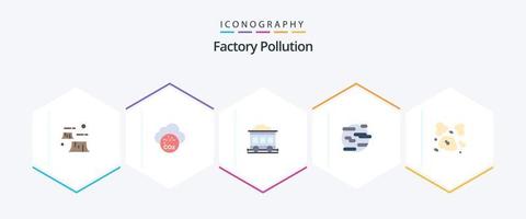 fabrik förorening 25 platt ikon packa Inklusive damm. värld. förorening. rök. hjälp vektor
