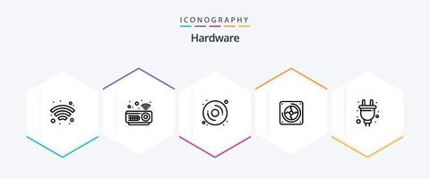 Hardware-Icon-Paket mit 25 Zeilen, einschließlich . Steckdose. Hardware. Stecker. Fan vektor