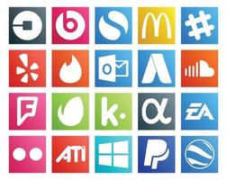 20 Social Media Icon Pack inklusive Kik Foursquare Yelp Musik Soundcloud vektor