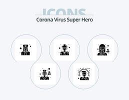 Corona-Virus-Superheld-Glyphen-Icon-Pack 5-Icon-Design. Militär. Armee. Gesundheit. männlich. Arzt vektor