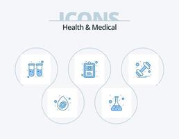 Gesundheit und Medizin blau Icon Pack 5 Icon Design. Gewicht. Hantel. Bluttest. Erkrankung. Gesundheit vektor