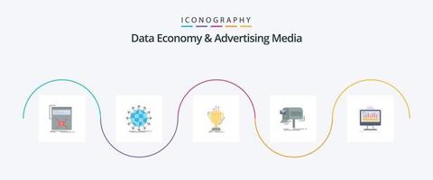 data ekonomi och reklam media platt 5 ikon packa Inklusive marknadsföring. kampanjer. Nyheter. pris. kopp vektor