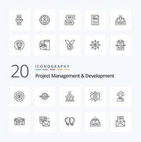 20 Projektmanagement- und Entwicklungslinien-Icon-Pack wie Eye Teamwork Writing Team Production vektor