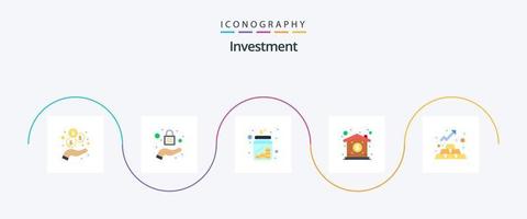 investering platt 5 ikon packa Inklusive tillgång. guld. burk. finansiera. pris vektor
