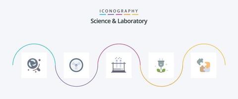 Science Flat 5 Icon Pack inklusive Wissenschaft. Puzzle. prüfen. Wissenschaft. Baum vektor