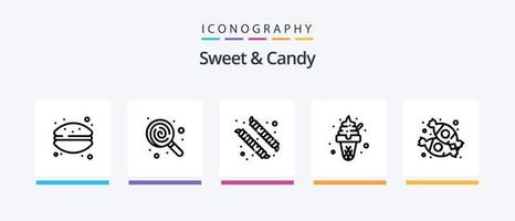 Sweet and Candy Line 5 Icon Pack inklusive Essen. Kuchen. Süßigkeiten. Cafe. Süßigkeiten. kreatives Symboldesign vektor