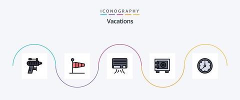 urlaubslinie gefüllt flach 5 icon pack inklusive zeit. Schließfach. Wind. sicher. Kaution vektor