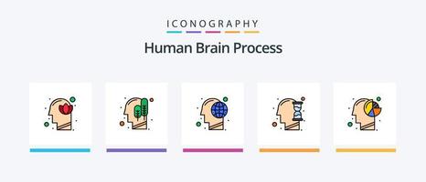 Prozesslinie des menschlichen Gehirns gefüllt 5 Icon Pack inklusive Antwort. Geist. menschlicher Verstand. Investition. WLAN-Signal. kreatives Symboldesign vektor