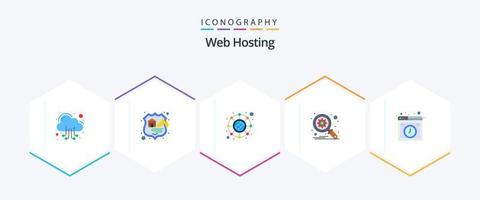 Webhosting 25 Flat Icon Pack inklusive Online. Bewirtung. Verbindung. Wolke. Optimierung vektor