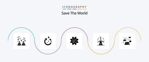 Save the World Glyph 5 Icon Pack inklusive Schaden. Leistung. Öko. Grün. sauber vektor