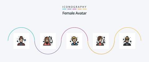 weibliche Avatar-Linie gefülltes flaches 5-Icon-Paket einschließlich Konstruktion. weiblich. Person. Mode. Barbier vektor