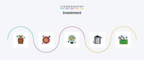 investering linje fylld platt 5 ikon packa Inklusive budget uppskatta. lista. pengar. urklipp. pengar vektor