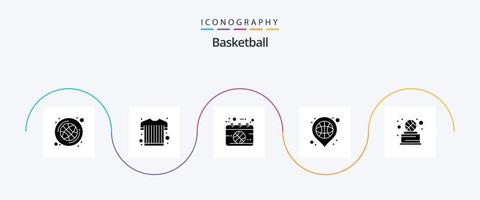 Basketball Glyph 5 Icon Pack inklusive Basketball. Ort. Basketball. Standort. Korb vektor