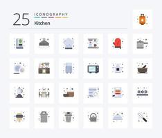kök 25 platt Färg ikon packa Inklusive handske. matlagning. laga mat. tillverkare. kaffe vektor