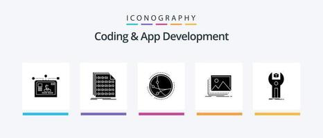 Codierung und App-Entwicklung Glyph 5 Icon Pack inklusive Landschaft. Galerie. Daten. Netzwerk. Verbindung. kreatives Symboldesign vektor
