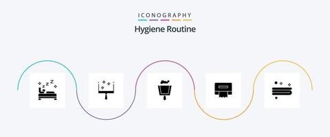 Hygieneroutine Glyphe 5 Icon Pack inklusive . Papier. Handtuch vektor