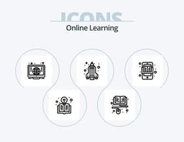 Online-Lern-Line-Icon-Pack 5 Icon-Design. Globus. Lernen. suchen. E-Learning. online vektor