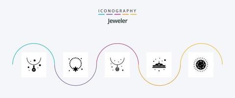 Jewellery Glyph 5 Icon Pack inklusive Luxus. Schmuck. Anhänger. Mode. Halskette vektor