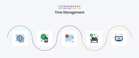 Zeitmanagement Flat 5 Icon Pack inklusive Stunde. Vorderseite. Abfall. Schreibtisch. Nachricht vektor