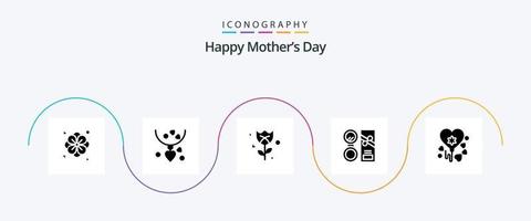 Lycklig mödrar dag glyf 5 ikon packa Inklusive göra . skönhet . mor. göra upp . reste sig vektor