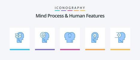 Mind Process und Human Features Blue 5 Icon Pack inklusive Think. Idee. Ziel. Kopf. Kopf. kreatives Symboldesign vektor