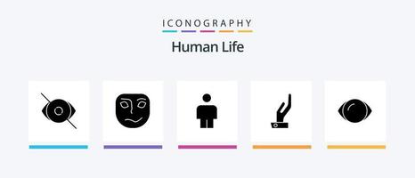 Human Glyph 5 Icon Pack inklusive Vision. Gesicht. Maske. Auge. Hand. kreatives Symboldesign vektor