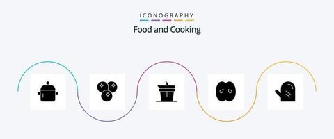Food Glyph 5 Icon Pack inklusive Pfirsich. Lebensmittelgeschäft. Mahlzeit. Essen. Küche vektor
