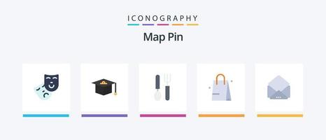 Map Pin Flat 5 Icon Pack inklusive . offen. Gericht. Post. Einkaufen. kreatives Symboldesign vektor