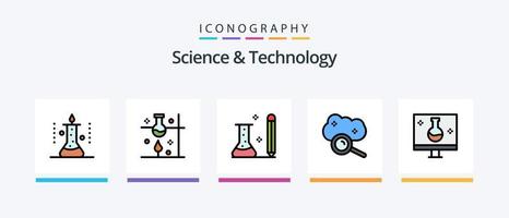 Wissenschafts- und Technologielinie gefülltes 5-Icon-Pack einschließlich Chemielabor. chemische Analyse. Intelligenz. Wissenschaftslabor. Wissenschaft. kreatives Symboldesign vektor