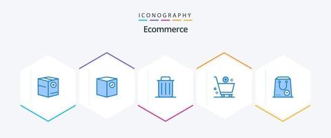 e-handel 25 blå ikon packa Inklusive vagn. Lägg till. e. skräp. återvinna vektor