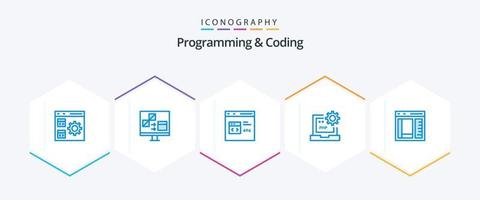 Programmieren und Codieren 25 blaue Icon-Packs inklusive Entwicklung. Code. entwickeln. Entwicklung. Kodierung vektor