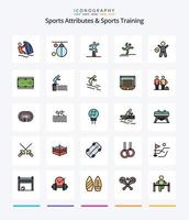 kreative Sportattribute und Sporttraining 25 Zeilen gefülltes Icon Pack wie Performing. Athlet. Stanzen. Hindernislauf. Läufer vektor